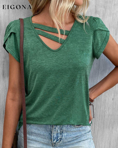 Plain V-neck T-shirt Green 23BF clothes Short Sleeve Tops Spring Summer T-shirts Tops/Blouses