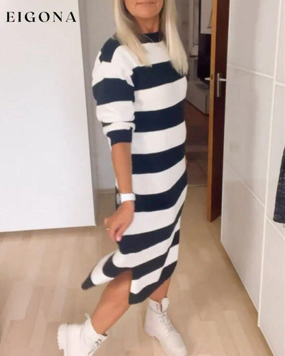 Round Neck Striped Dress 2023 F/W 23BF Casual Dresses Clothes Dresses Spring