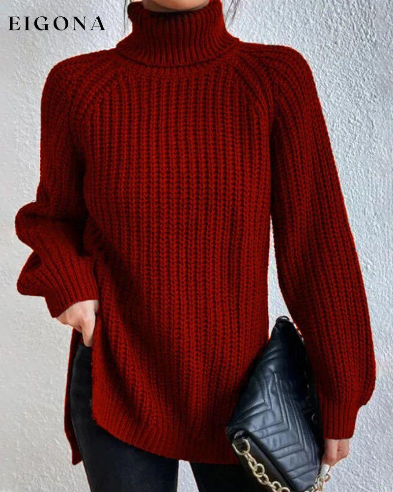Raglan sleeve turtleneck slit sweater Burgundy 2023 F/W 23BF clothes discount Pullovers Sweaters Sweaters & Cardigans Tops/Blouses