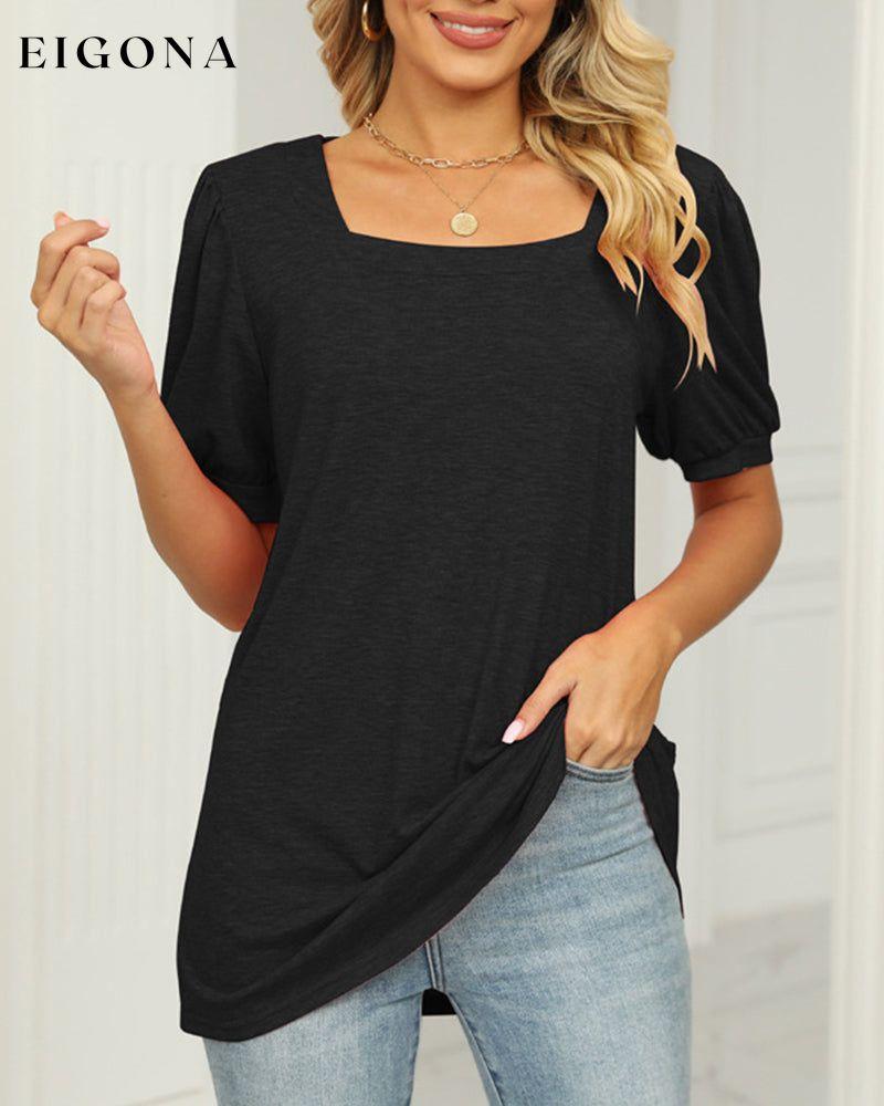 Square Neck T-shirt with Puff Sleeves Black 23BF clothes Short Sleeve Tops Summer T-shirts Tops/Blouses