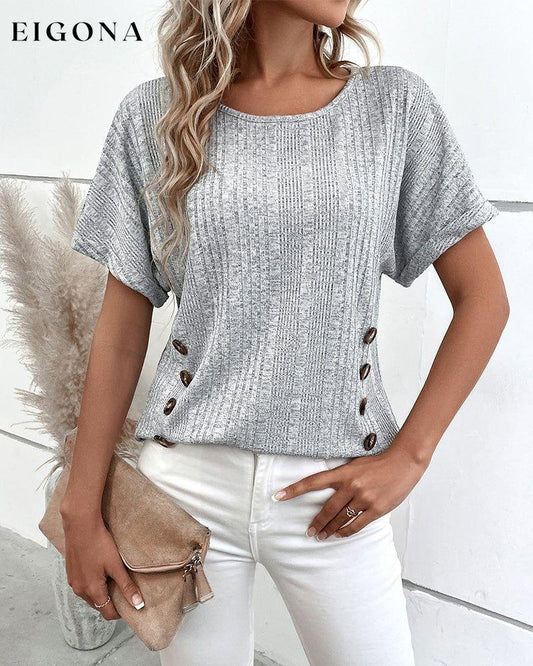 Button detail batwing sleeve tee Gray 23BF clothes discount SALE Short Sleeve Tops Summer T-shirts Tops/Blouses
