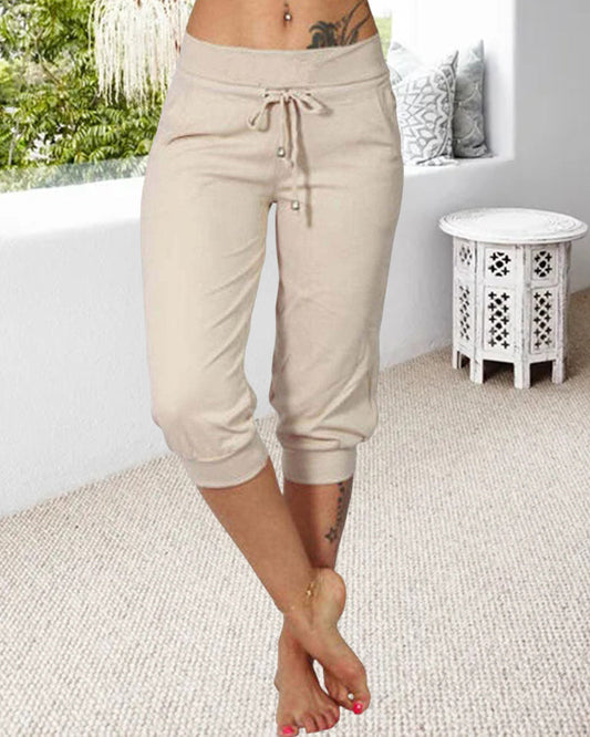 Solid color pocket cropped lounge pants