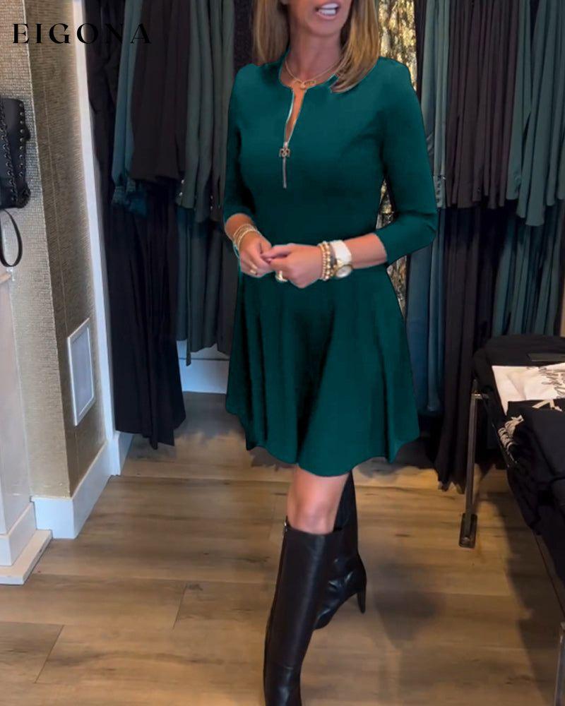 Solid color zipper elegant dress Green 2023 f/w 23BF casual dresses Clothes discount Dresses elegant dresses spring