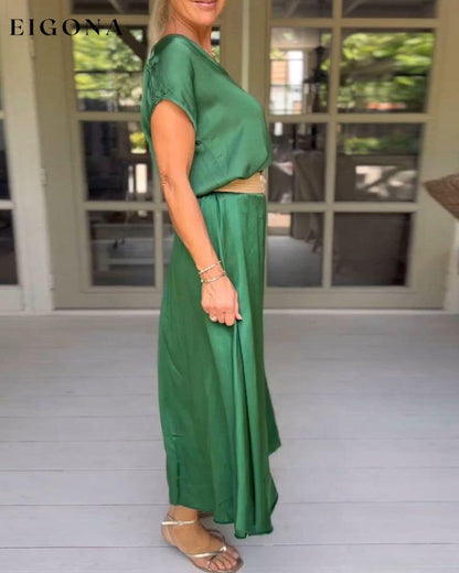 Green Elegant Neck Dress (Belt Not Included) 23BF Casual Dresses Clothes Dress Dresses Summer