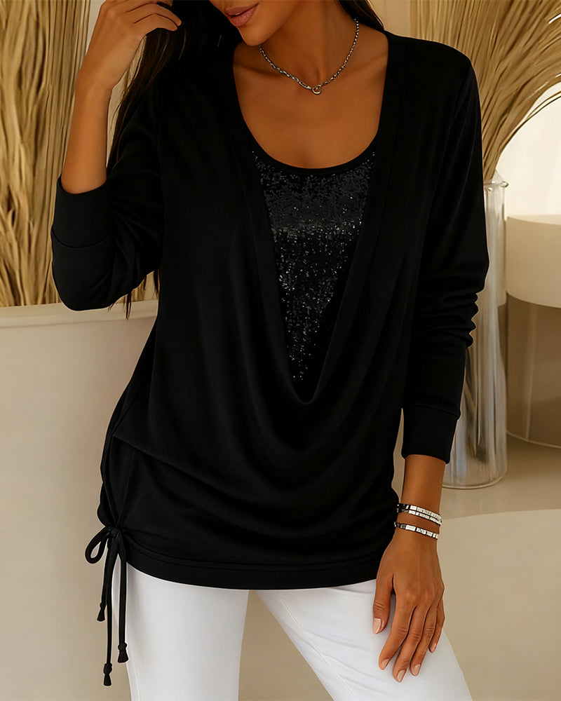 Sequin Contrast Color Faux Two-Piece Top