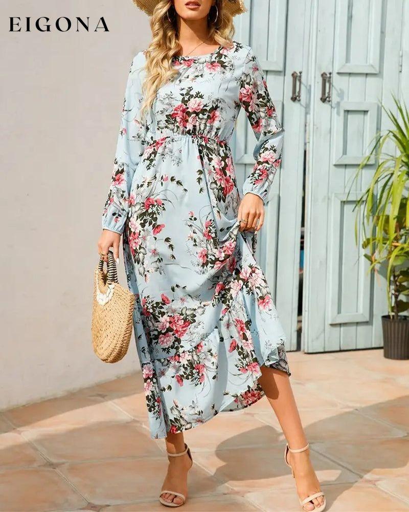 Elegant floral print round neck dress 23BF Casual Dresses Clothes Dresses Spring Summer