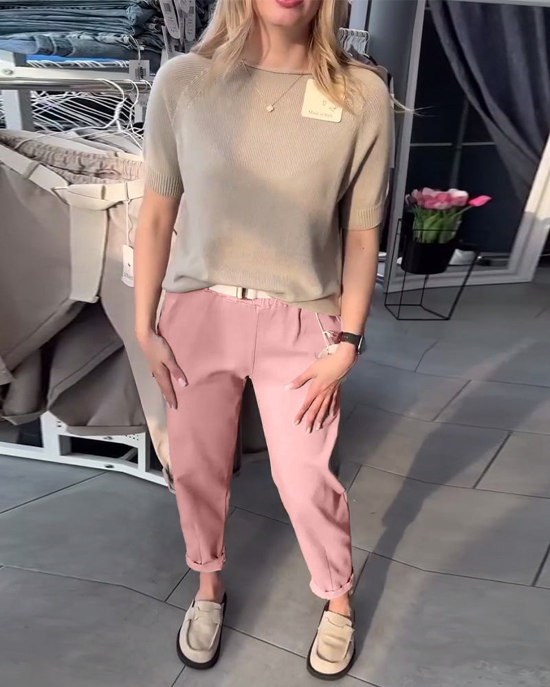 Pantaloni dritti casual tinta unita