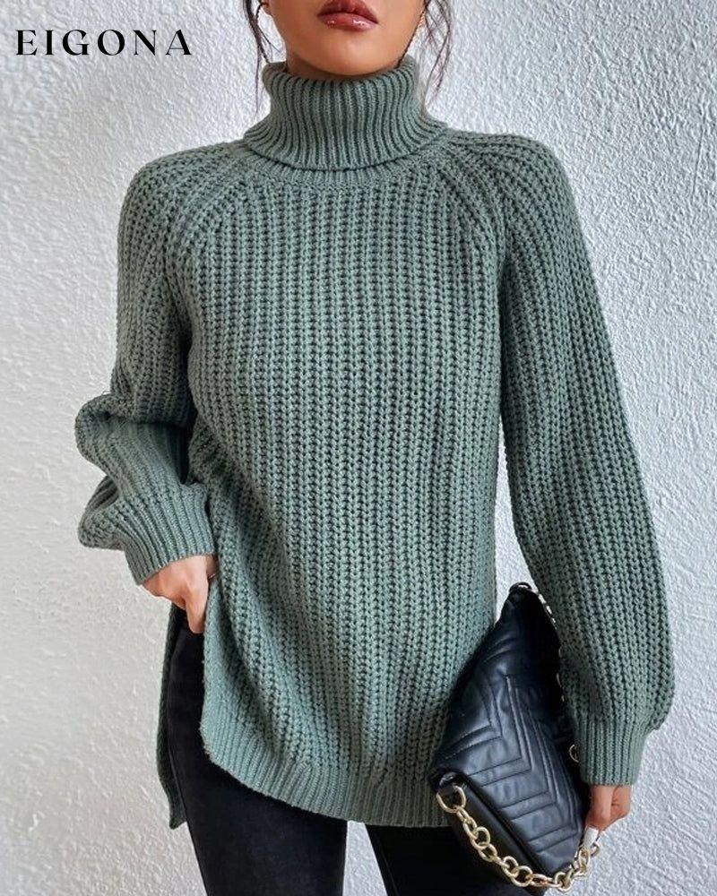 Raglan sleeve turtleneck slit sweater Green 2023 F/W 23BF clothes discount Pullovers Sweaters Sweaters & Cardigans Tops/Blouses