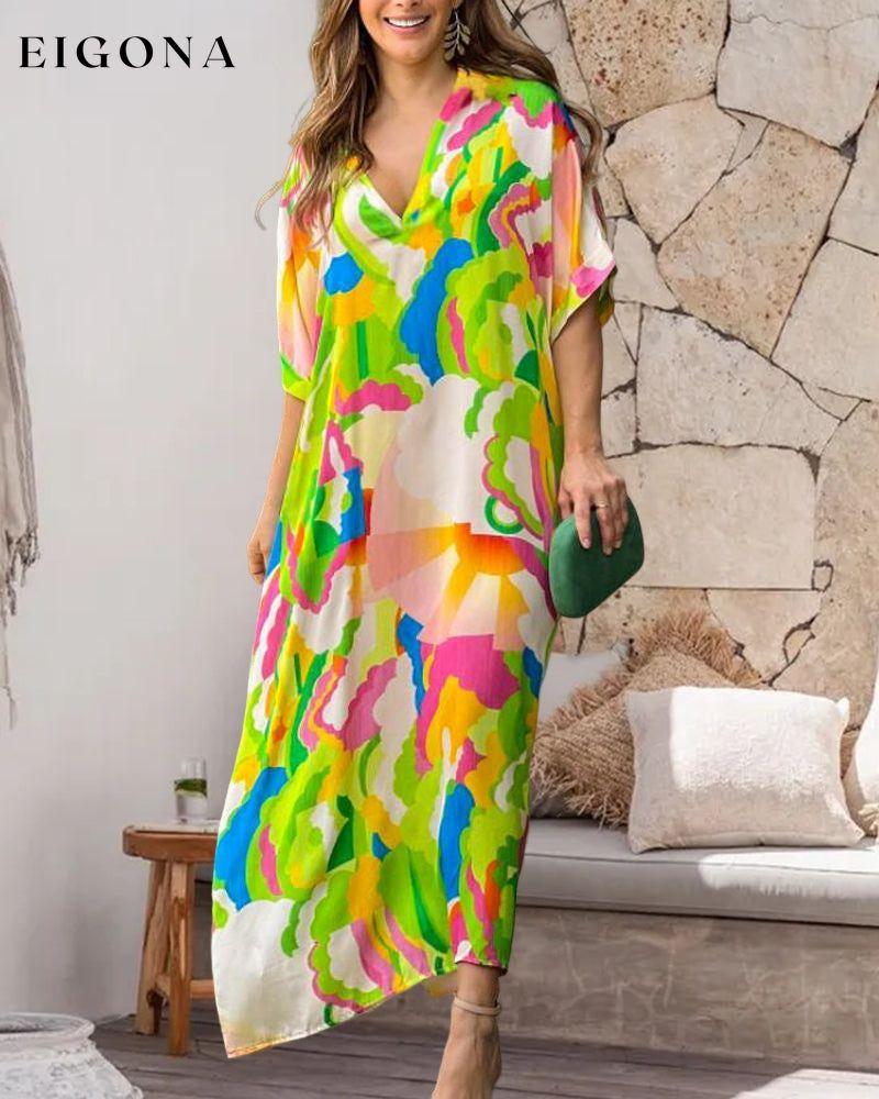 Eyecatching V Neck Color Block Print Dress 23BF Casual Dresses Clothes Dresses Spring Summer
