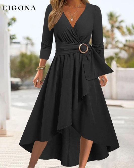 Solid Color Asymmetric hem dress Black 23BF Casual Dresses Clothes Dresses Spring Summer