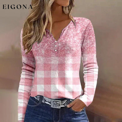 Casual Plaid Gradient Blouse Pink best Best Sellings clothes Plus Size Sale tops Topseller