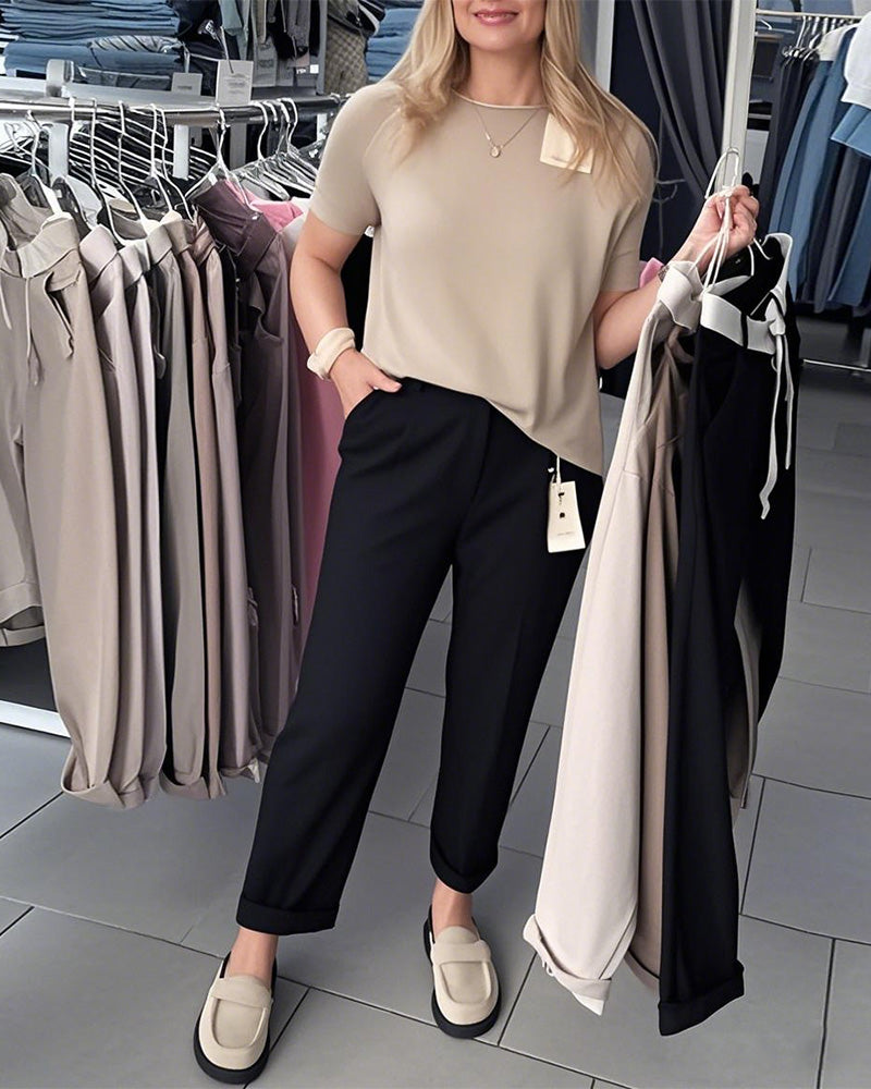 Pantaloni dritti casual tinta unita