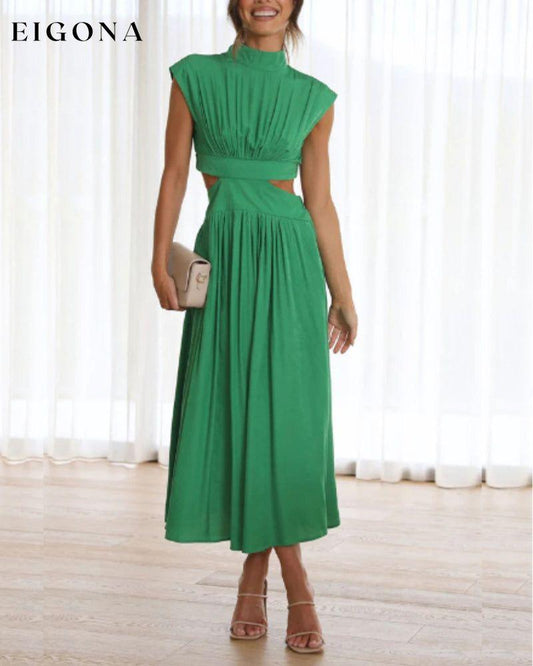 Stand collar off waist solid color long dress Green 23BF Casual Dresses Clothes Dresses Summer