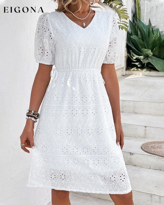 Embroidery Short Sleeve Dress White 23BF Casual Dresses Clothes Dresses Spring Summer