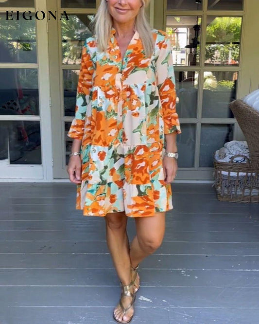 Elegant V-neck floral print dress Orange 23BF Casual Dresses Clothes Dresses Spring Summer