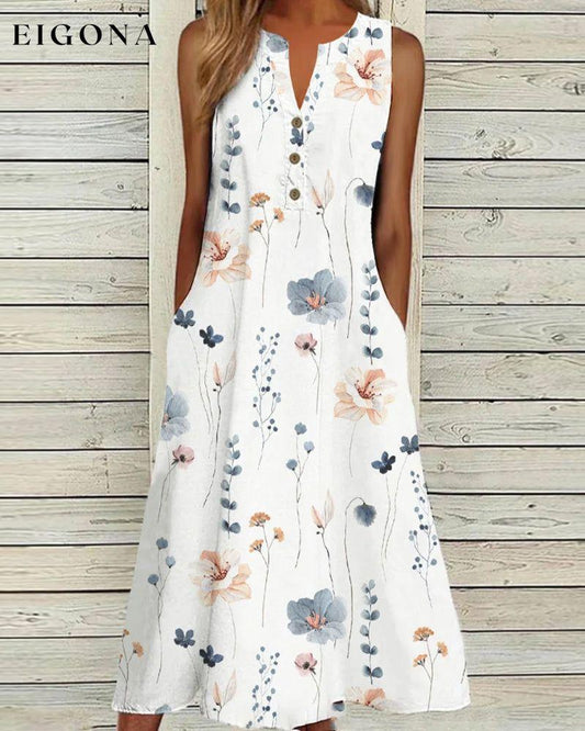 Floral print v-neck sleeveless dress White 23BF Casual Dresses Clothes Dresses SALE Summer