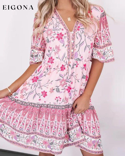 Floral print half-sleeved dress Pink 23BF Casual Dresses Clothes Dresses Spring Summer