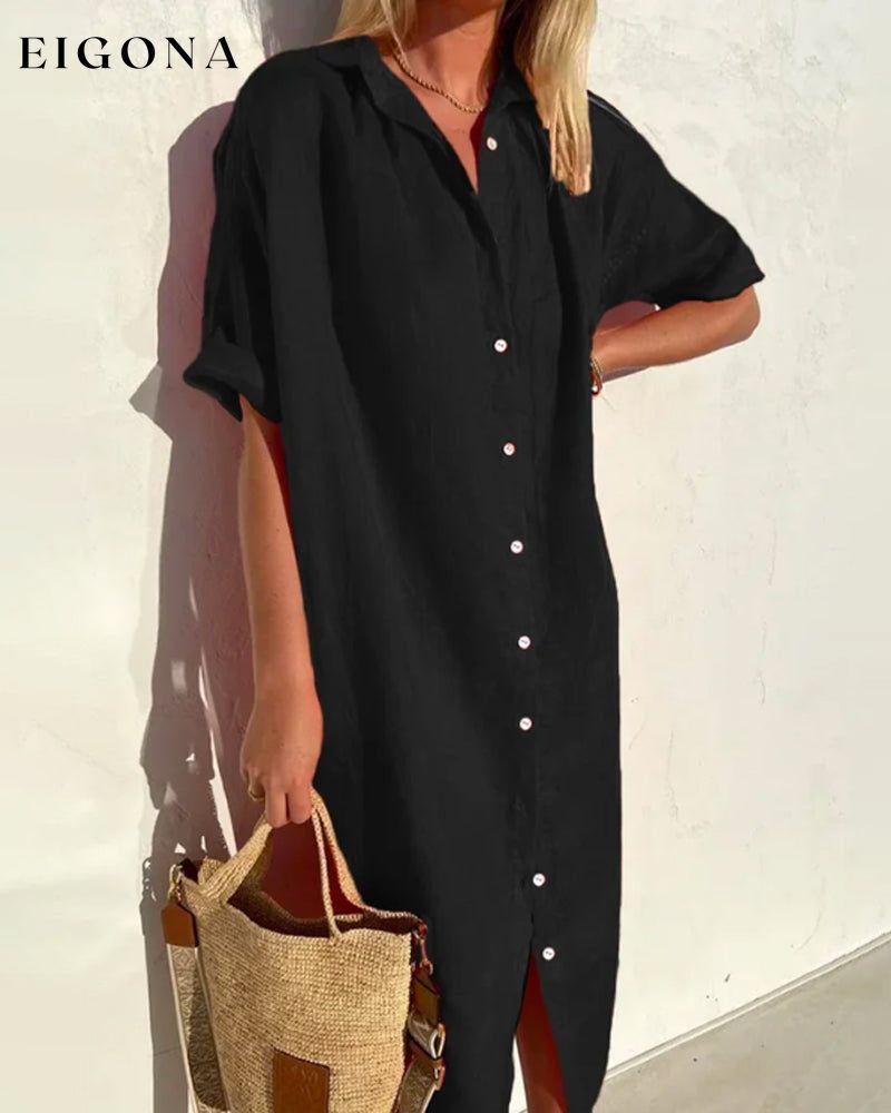 Cotton solid color shirt dress Black 23BF Casual Dresses Clothes Cotton and Linen Dresses Spring Summer
