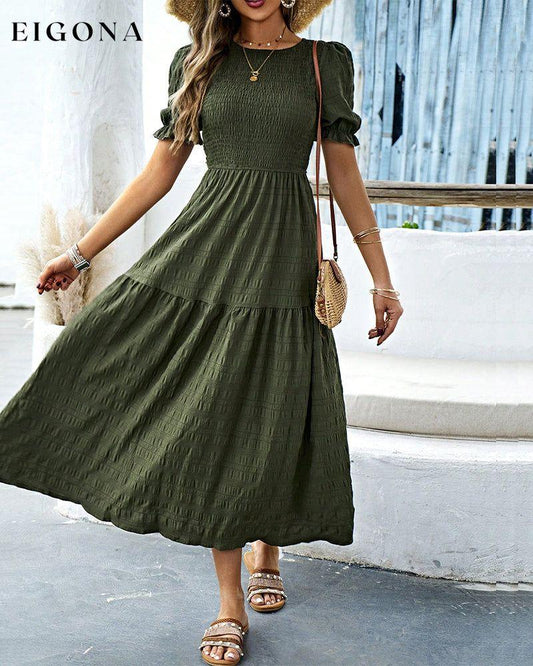 Round neck Shirred Dress 23BF Casual Dresses Clothes Dresses Spring Summer