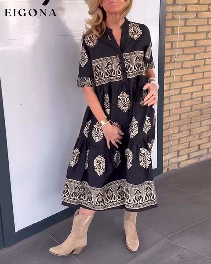 Retro printed V-neck casual long dress casual dresses spring summer