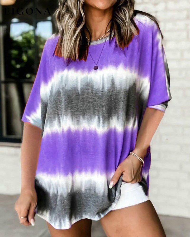Tie Dye T-shirt with Short Sleeves Purple 23BF clothes Short Sleeve Tops Spring Summer T-shirts Tops/Blouses