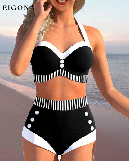Color Block Halter Bikini Black 23BF Bikinis Clothes SALE Summer Swimwear