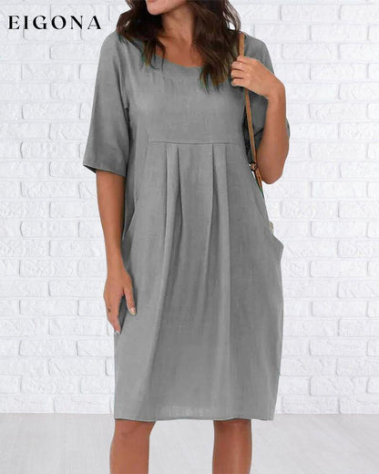 Round Neck Solid Color Dress with Pockets Gray 23BF Casual Dresses Clothes Dresses Spring Summer
