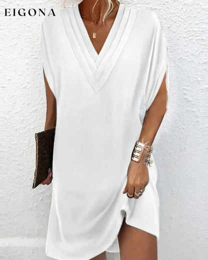 Slit sleeve solid color elegant dress White 23BF Casual Dresses Clothes Dresses Spring Summer