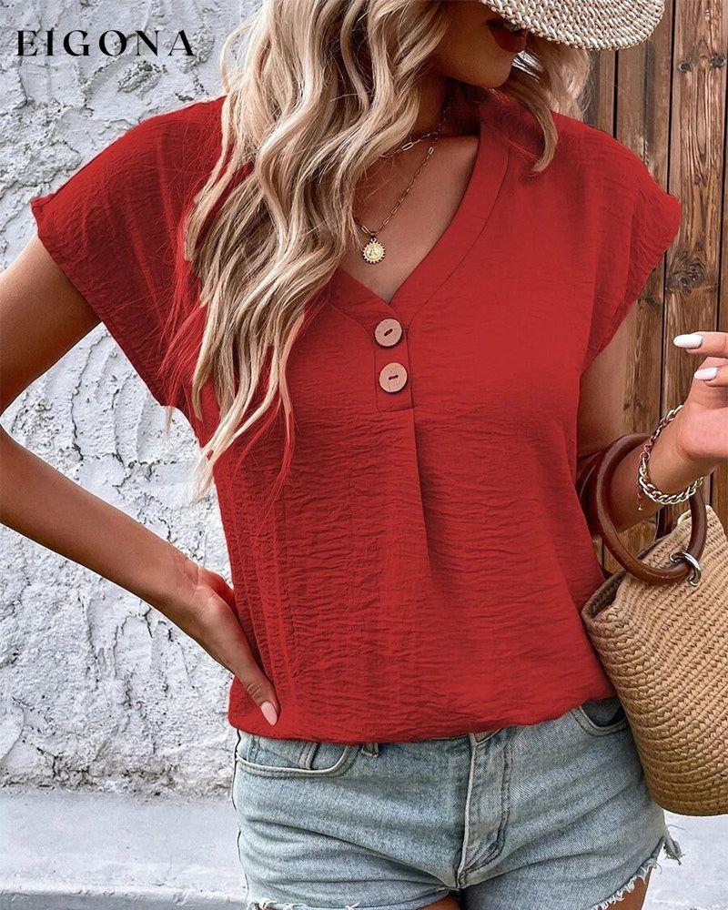 V-neck Short Sleeve T-shirt Red 23BF clothes Short Sleeve Tops Spring Summer T-shirts Tops/Blouses