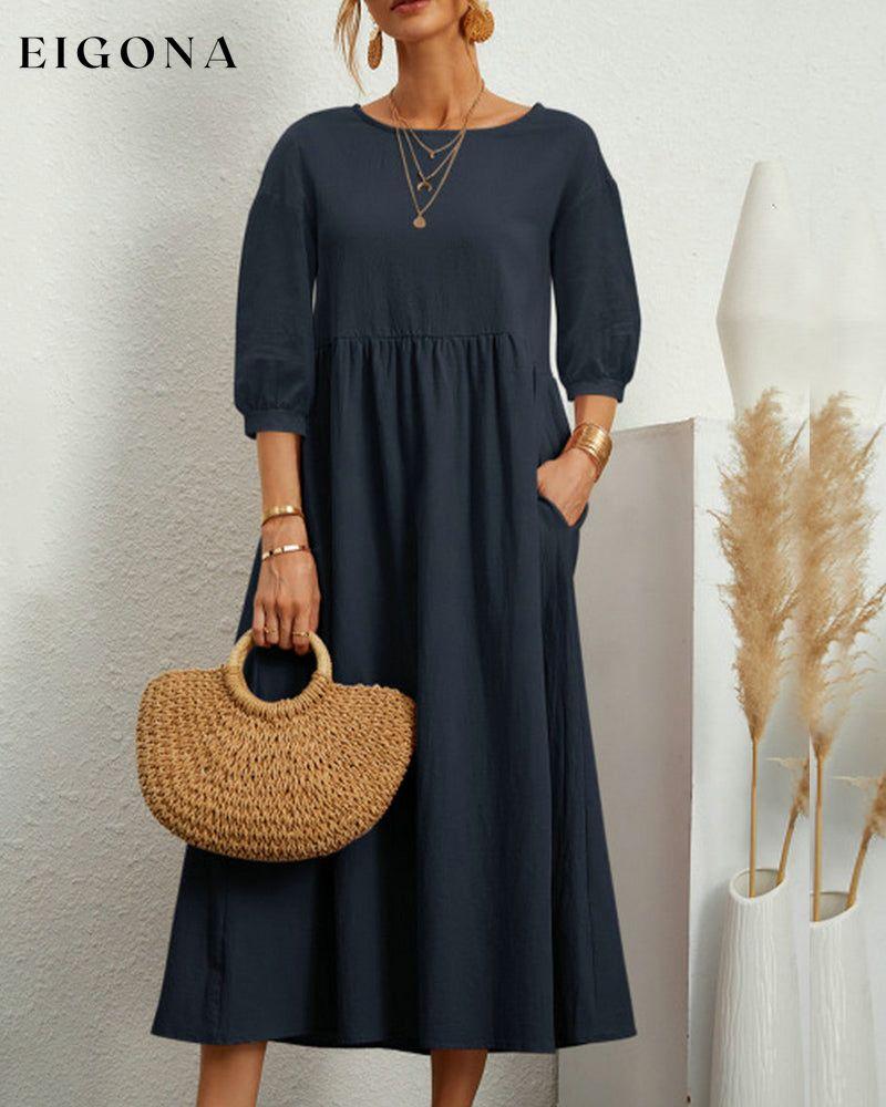 Cotton and linen dress Dark Blue 23BF casual dresses Clothes Cotton and Linen Dresses Spring Summer