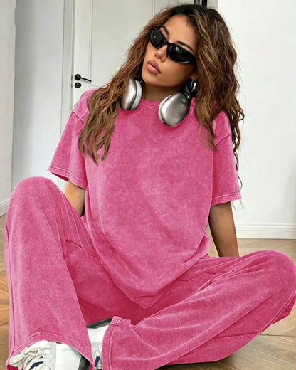 Distressed Short Sleeve Casual Set