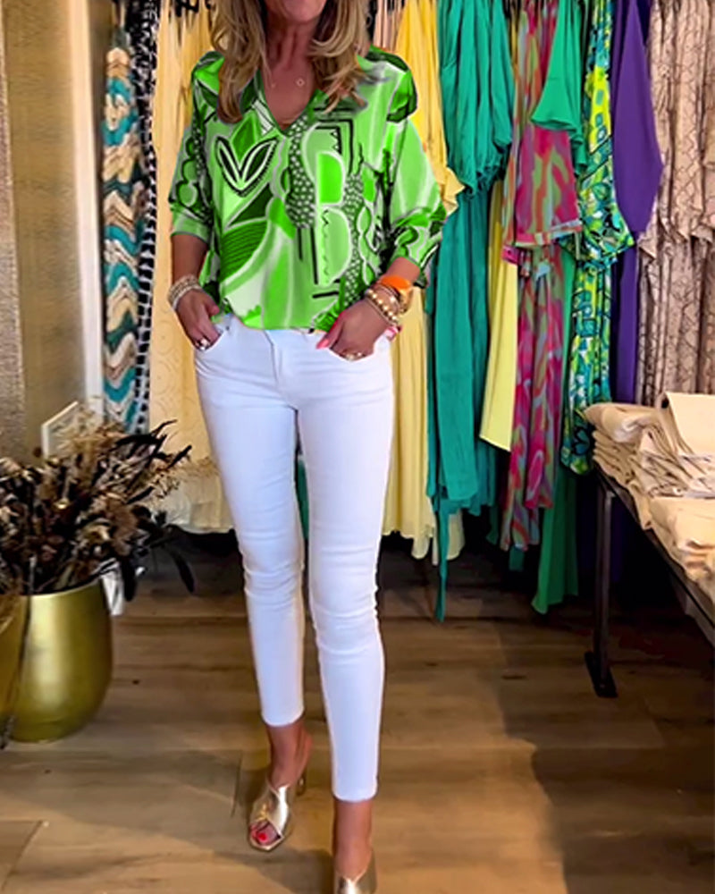 Langermet bluse med løs trykk