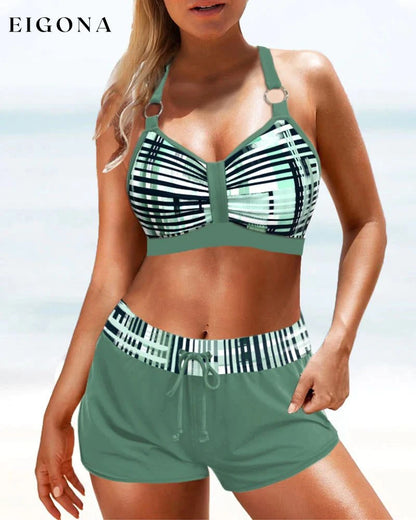 High Waist Stripe Print Bikinis