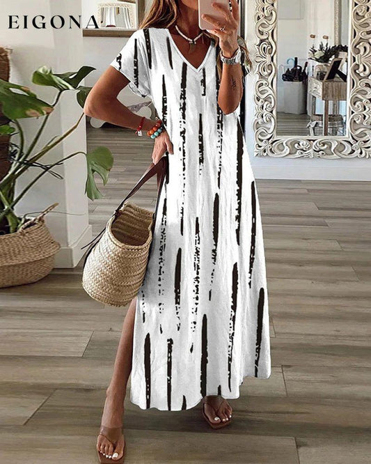 Striped V-neck dress White 23BF Casual Dresses Clothes Dresses Spring Summer