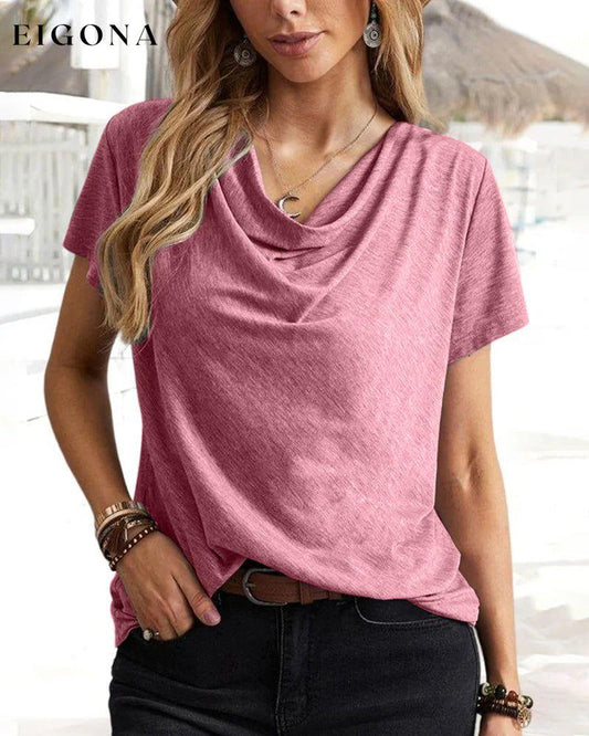 Cowl Neck T-shirt with Short Sleeves Red 23BF clothes Short Sleeve Tops Summer T-shirts Tops/Blouses