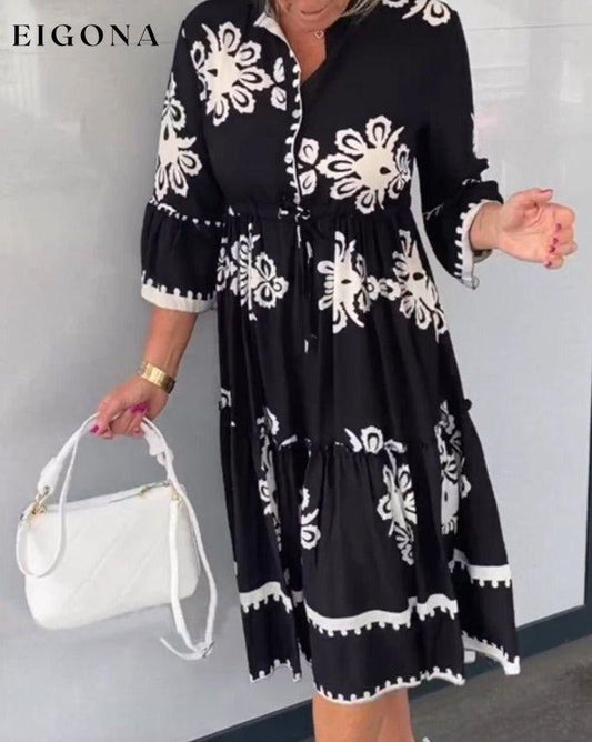 3/4 Sleeve Floral Print Dress Black 23BF Casual Dresses Clothes discount Dresses Spring Summer