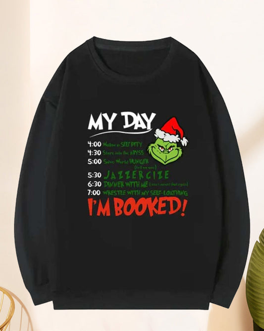 Christmas Grinch Letter Print Crewneck Sweatshirt 2024 f/w Christmas & Grinch sweatshirts