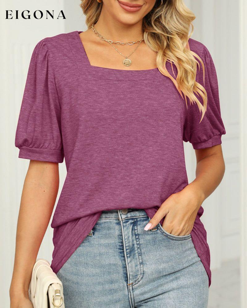 Square Neck T-shirt with Puff Sleeves 23BF clothes Short Sleeve Tops Summer T-shirts Tops/Blouses