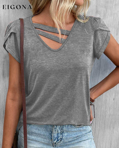 Plain V-neck T-shirt Gray 23BF clothes Short Sleeve Tops Spring Summer T-shirts Tops/Blouses