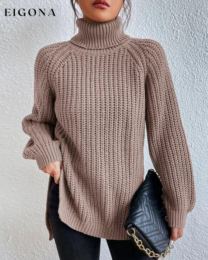 Raglan sleeve turtleneck slit sweater Khaki 2023 F/W 23BF clothes discount Pullovers Sweaters Sweaters & Cardigans Tops/Blouses