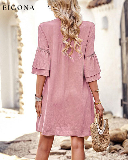 V-neck ruffle sleeve solid color dress 23BF Casual Dresses Clothes Dresses Spring Summer