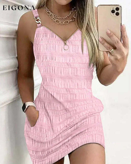 Solid color pocket camisole dress Pink 23BF Casual Dresses Clothes Dresses Summer