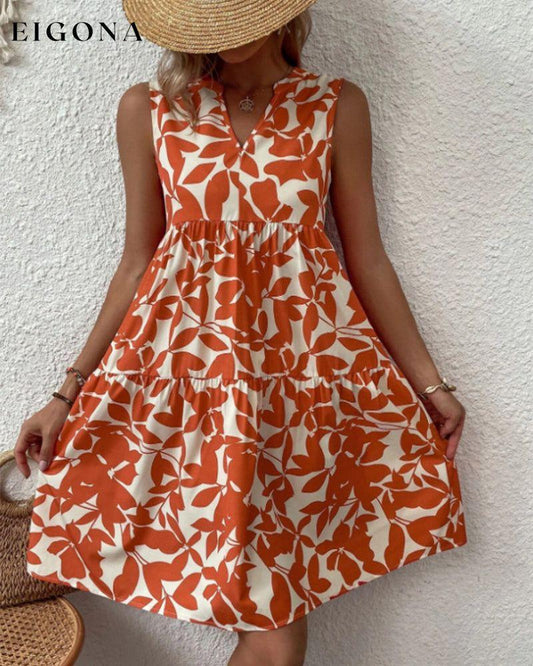 Leaves Print Sleeveless Dress Orange 23BF Casual Dresses Clothes Dresses Spring Summer