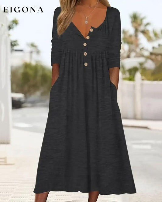 Solid color button simple dress Black 23BF Casual Dresses Clothes Dresses Spring Summer