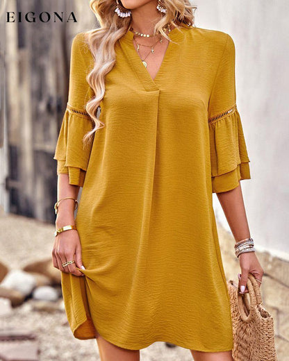 V-neck ruffle sleeve solid color dress 23BF Casual Dresses Clothes Dresses Spring Summer