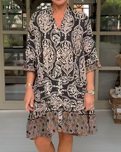 BLACK PRINT Knee Length Dress Black Casual Dresses Clothes Dresses SALE Spring Summer