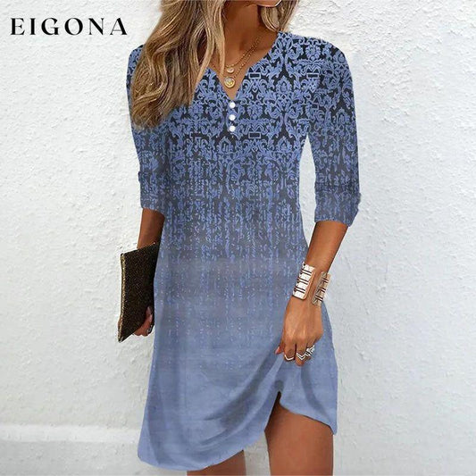 Vintage Ethnic Gradient Dress Blue best Best Sellings casual dresses clothes Plus Size Sale short dresses Topseller