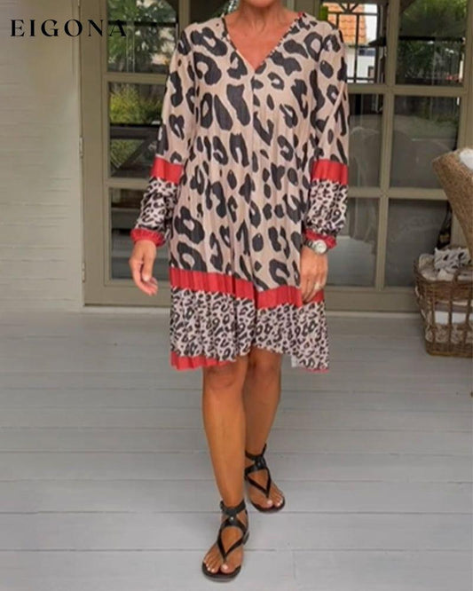 Leopard Print Color Block Dress Brown 23BF Casual Dresses Clothes Dresses SALE Spring Summer
