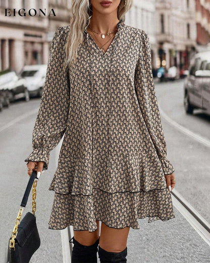 Print Long Sleeve Dress Khaki 2023 F/W casual dresses Clothes discount Dresses Spring