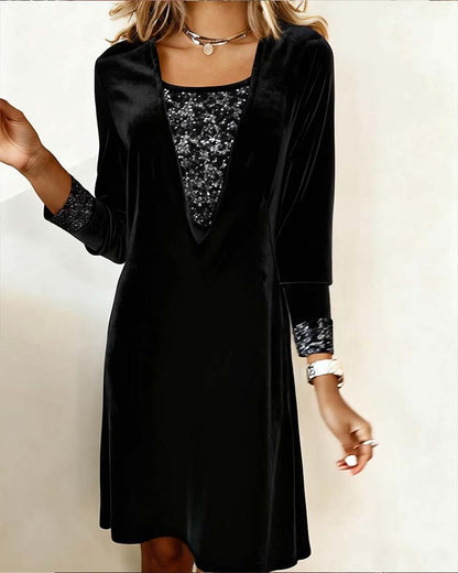 Elegant Sequined Patchwork Dress